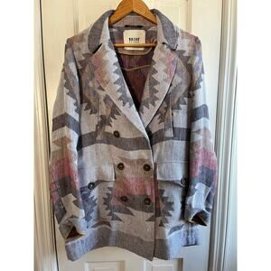Bazar Deluxe Italian Aztec Geometric Coat Double Breasted Wool Blend EU 46 US L